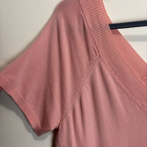 Vtg Fashion Bug Women's V-neck Short Sleeve Sweater Peach Pink Ombré Y2K 18/20 - Picture 2 of 6